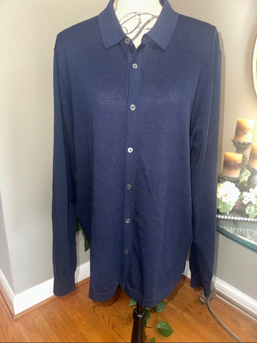 James Perse Navy Men’s Button Down Knit  Shirt size Large NWOT